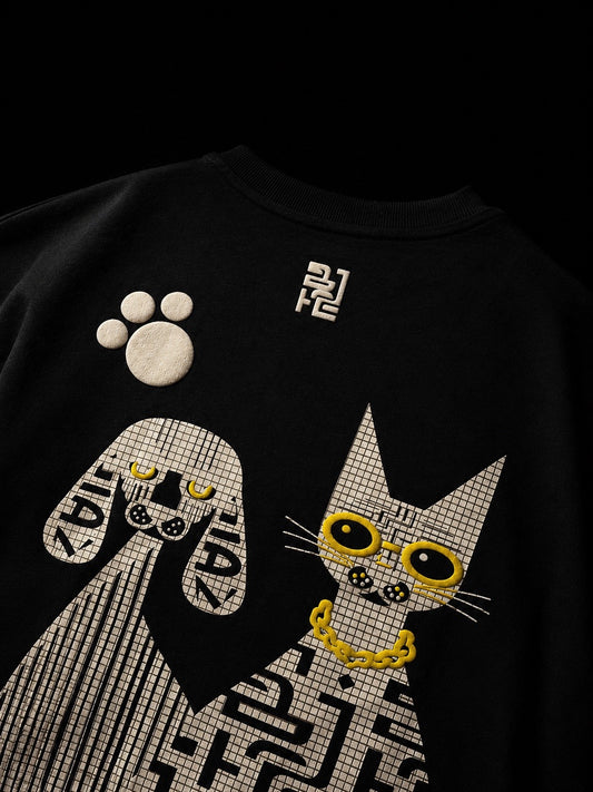 Unisex Oversized DIAZ Cat & Dog Puff Tee – Black