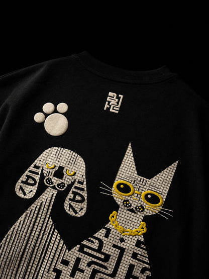 Unisex Oversized DIAZ Cat & Dog Puff Tee – Black